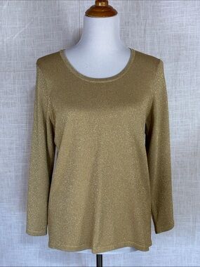 Laura Ashley Petite shimmery gold stretchy knit top - party-ready!